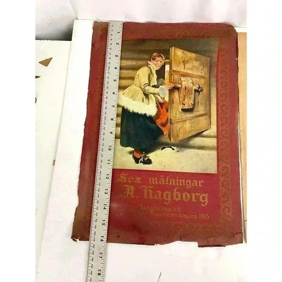 Antique 2 Swedish Print 1915 Lithograph Christmas Woman THE FORD Anders Zorn - Picture 6 of 11